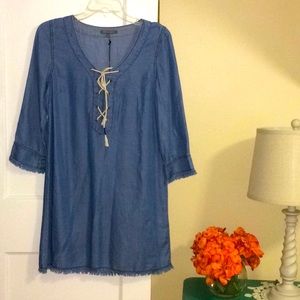 NWT Michael Stars lace up linen denim tencel dress